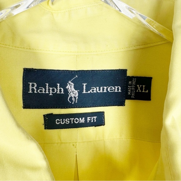 RALPH LAUREN Men's Custom Fit Bright Yellow Button Down Collared Shirt Size XL - Picture 5 of 6